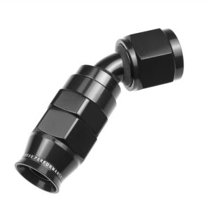 Redhorse Performance Hose End Fitting, 1245 Series, -6 AN Hose, -6 AN Outlet, 45 Degree, PTFE, Reusable, Anodized, Black, Aluminum, Single – 1245-06-2