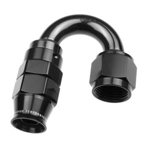 Redhorse Performance Hose End Fitting, 1200 Series, -08 AN Hose, -08 AN Outlet, 180 Degree, PTFE, Reusable, Anodized, Black, Aluminum – 1280-08-1