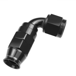 Redhorse Performance Hose End Fitting, 1290 Series, -6 AN Hose, -6 AN Outlet, 90 Degree, PTFE, Reusable, Anodized, Black, Aluminum, Single – 1290-06-2