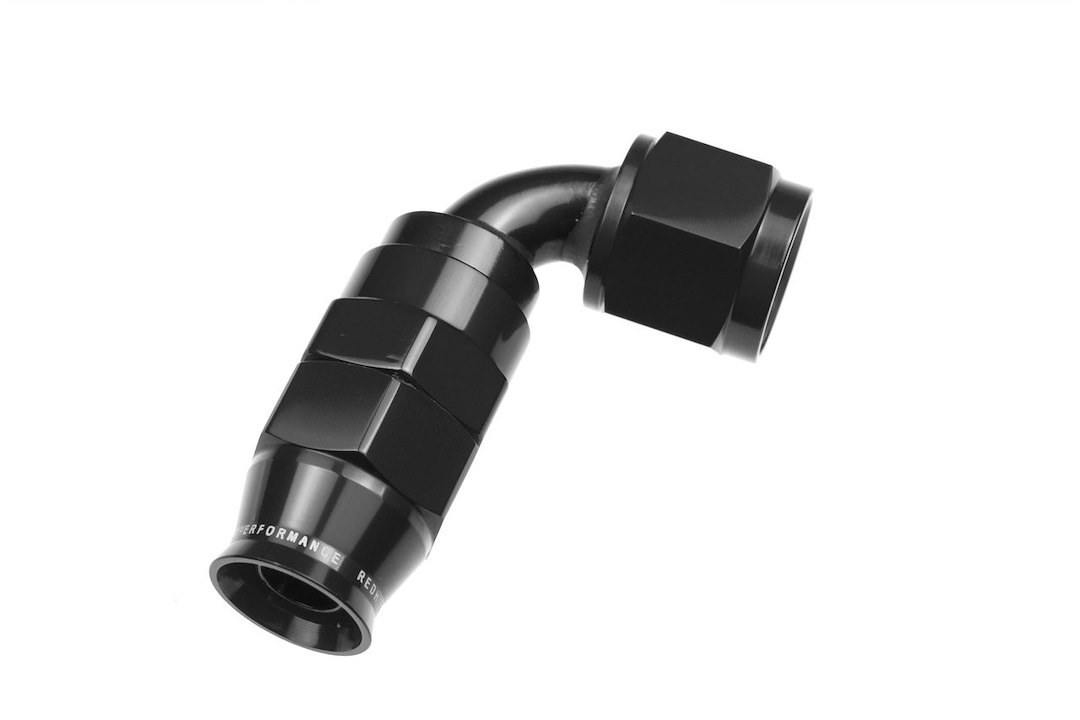 Redhorse Performance Hose End Fitting, 1290 Series, -8 AN Hose, -8 AN Outlet, 90 Degree, PTFE, Reusable, Anodized, Black, Aluminum, Single – 1290-08-2