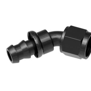 Redhorse Performance Hose End Fitting, 2045 Series, 3/8 Inch Hose, -6 AN Outlet, 45 Degree, Anodized, Black, Aluminum, Single – 2045-06-2