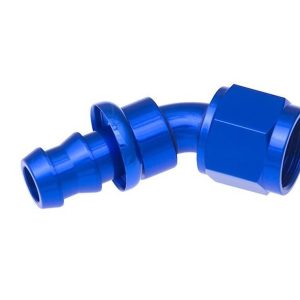 Redhorse Performance Hose End Fitting, 2045 Series, 1/2 Inch Hose, -8 AN Outlet, 45 Degree, Anodized, Red/ Blue, Aluminum, Single – 2045-08-1