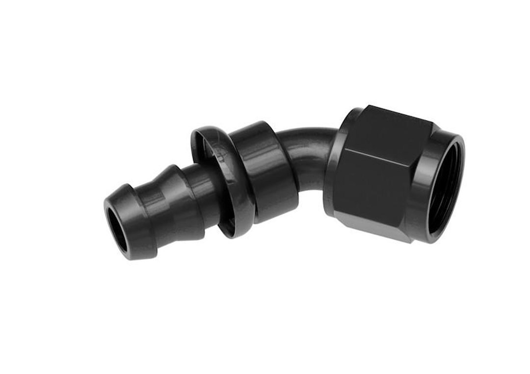 Redhorse Performance Hose End Fitting, 2045 Series, 5/8 Inch Hose, -10 AN Outlet, 45 Degree, Anodized, Black, Aluminum, Single – 2045-10-2