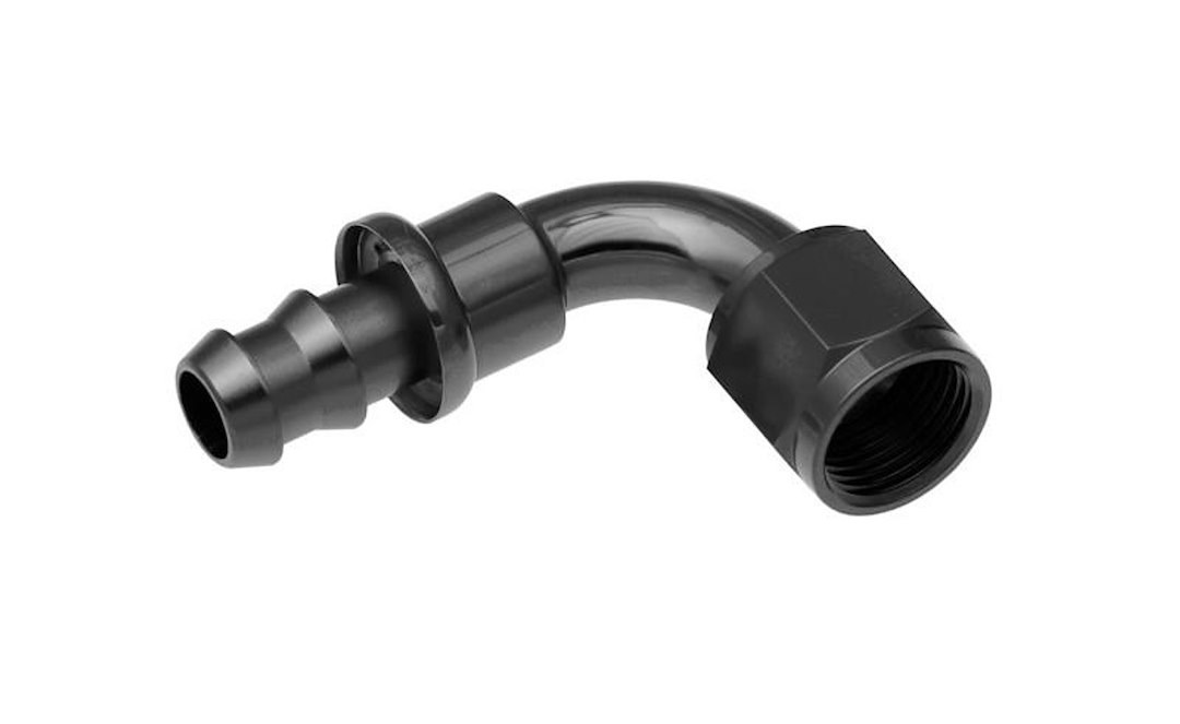 Redhorse Performance Hose End Fitting, 2090 Series, 1/2 Inch Hose, -8 AN Outlet, 90 Degree, Anodized, Black, Aluminum, Single – 2090-08-2