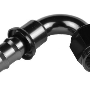 Redhorse Performance Hose End Fitting, 2120 Series, 3/8 Inch Hose, -6 AN Outlet, 120 Degree, Anodized, Black, Aluminum, Single – 2120-06-2