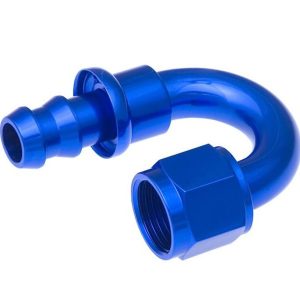 Redhorse Performance Hose End Fitting, 2180 Series, 3/8 Inch Hose, -6 AN Outlet, 180 Degree, Anodized, Red/ Blue, Aluminum, Single – 2180-06-1