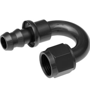 Redhorse Performance Hose End Fitting, 2180 Series, 3/8 Inch Hose, -6 AN Outlet, 180 Degree, Anodized, Black, Aluminum, Single – 2180-06-2