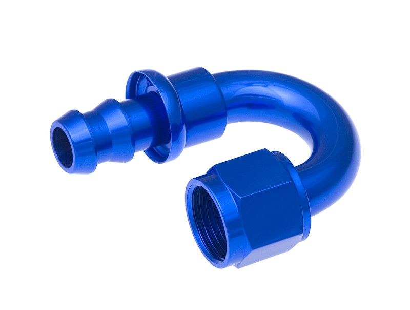 Redhorse Performance Hose End Fitting, 2180 Series, 1/2 Inch Hose, -8 AN Outlet, 180 Degree, Anodized, Red/ Blue, Aluminum, Single – 2180-08-1