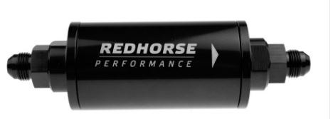 Redhorse Performance Fuel Filter, 4651 Series, Complete Assembly, IN-Line, Gasoline, -06 AN Inlet/ Outlet, 60-Micron Filter, Black – 4651-06-2