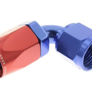 Redhorse Performance Hose End Fitting, 6090 Series, -10 AN Hose, -10 AN Outlet, 90 Degree, Anodized, Red/ Blue, Aluminum, Single – 6090-10-1