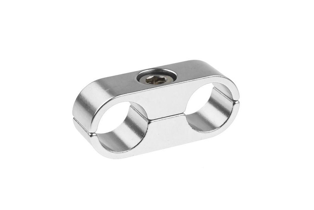 Redhorse Performance Hose Separator, 730 Series, Use with -6 AN Hose, 2 Hole, 3/8 Inch Diameter, Anodized, Clear, Aluminum, Single – 730-06-06-5