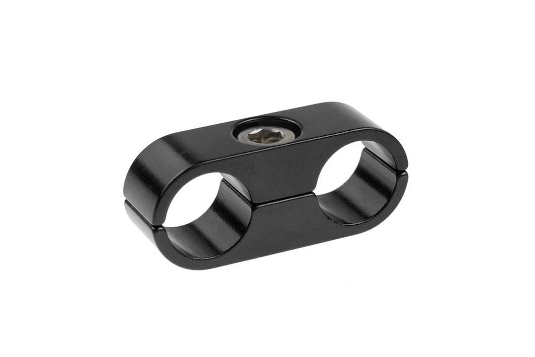 Redhorse Performance Hose Separator, 730 Series, Use with -8 AN Hose, 2 Hole, 1/2 Inch Diameter, Anodized, Black, Aluminum, Single – 730-08-08-2