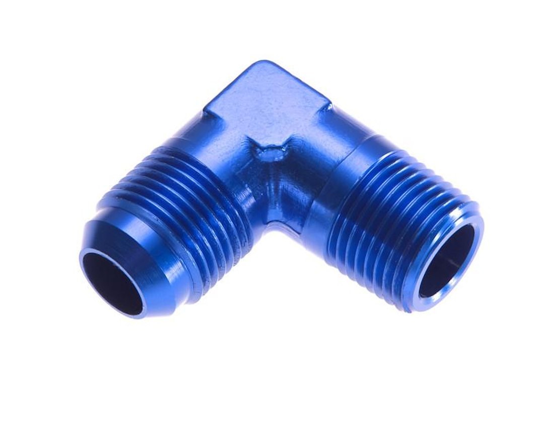 Redhorse Performance Adapter Fitting, 822 Series, -6 AN Male to 3/8 NPT Male 90 Degree, Anodized, Blue, Aluminum, Single – 822-06-06-1