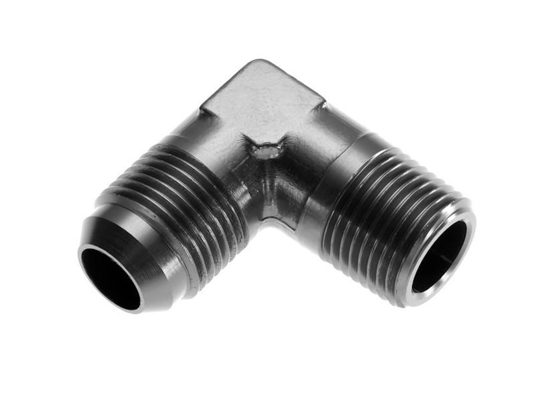 Redhorse Performance Adapter Fitting, 822 Series, -6 AN Male to 3/8 NPT Male 90 Degree, Anodized, Black, Aluminum, Single – 822-06-06-2