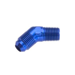 Redhorse Performance Adapter Fitting, 823 Series, -6 AN Male to 3/8 NPT Male 45 Degree, Anodized, Blue, Aluminum, Single – 823-06-06-1