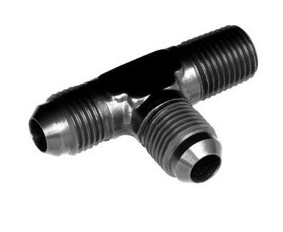 Redhorse Performance Adapter Fitting, 826 Series, -4 AN Male to 1/8 Inch NPT Male on Run Tee, Anodized, Black, Aluminum, Single – 826-04-02-2