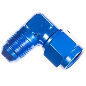 Redhorse Performance Adapter Fitting, -08 AN Female to -08 AN Male Hose, 90 Degree, Anodized, Blue, Aluminum, Single – 8290-08-08-1