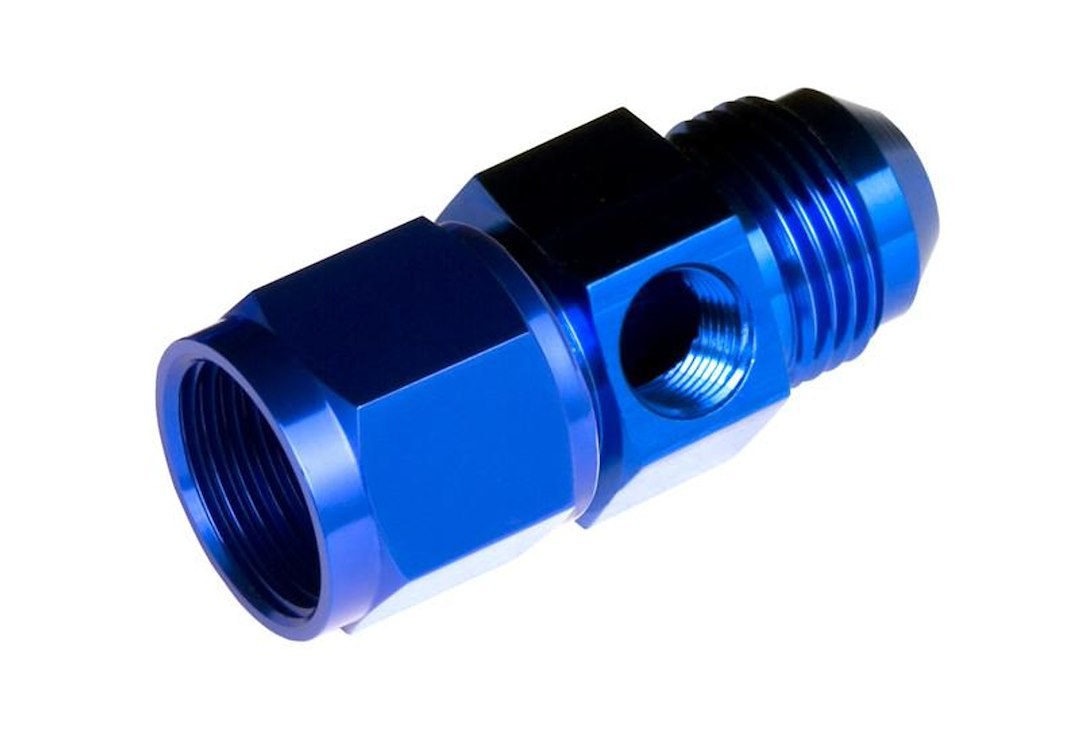 Redhorse Performance Fuel Pressure Gauge Fitting, 9192 Series, -04 AN Female to -04 AN Male, Straight, 1/8 NPT Side Port, Anodized, Blue – 9192-04-1