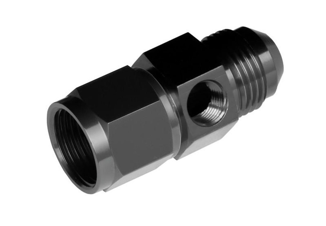 Redhorse Performance Fuel Pressure Gauge Fitting, 9192 Series, -04 AN Female to -04 AN Male, Straight, 1/8 NPT Side Port, Anodized, Black – 9192-04-2