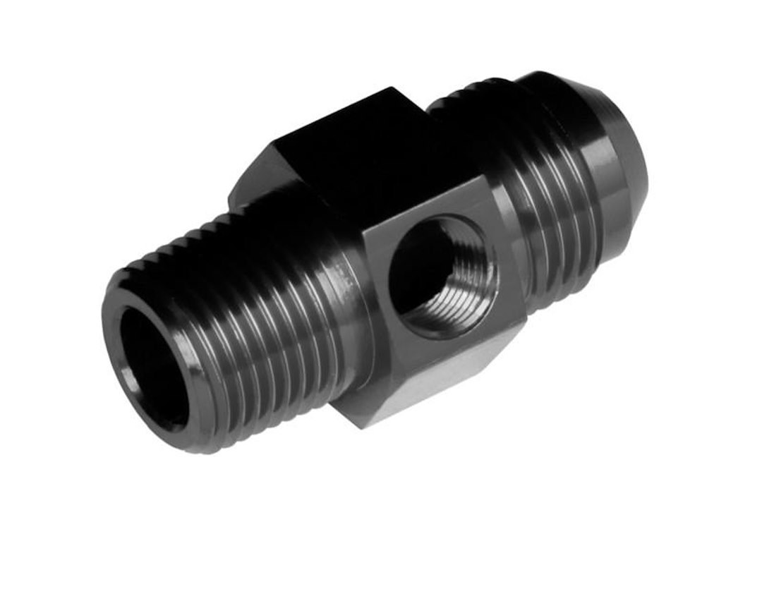 Redhorse Performance Adapter Fitting, 9194 Series, -6 AN to 3/8 Inch NPT Male with 1/8 Inch NPT Port, Anodized, Black, Aluminum, Single – 9194-06-06-2