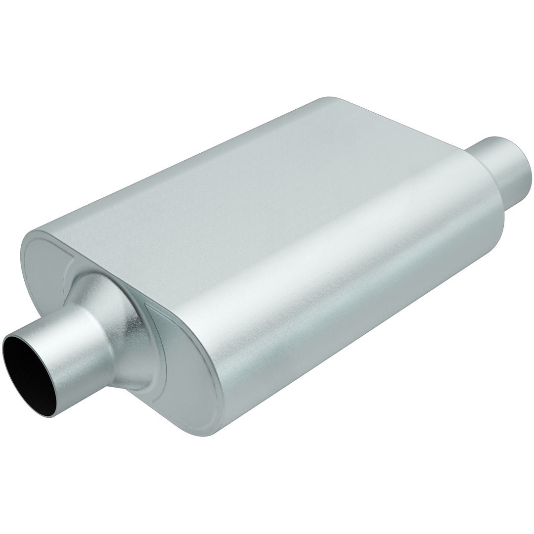 Rumble Exhst Exhaust Muffler, Aluminized Steel Case, Single 2-1/2 Inch Center Inlet, Single 2-1/2 Inch Offset Outlet, 13 Inch Overall Length – R22542