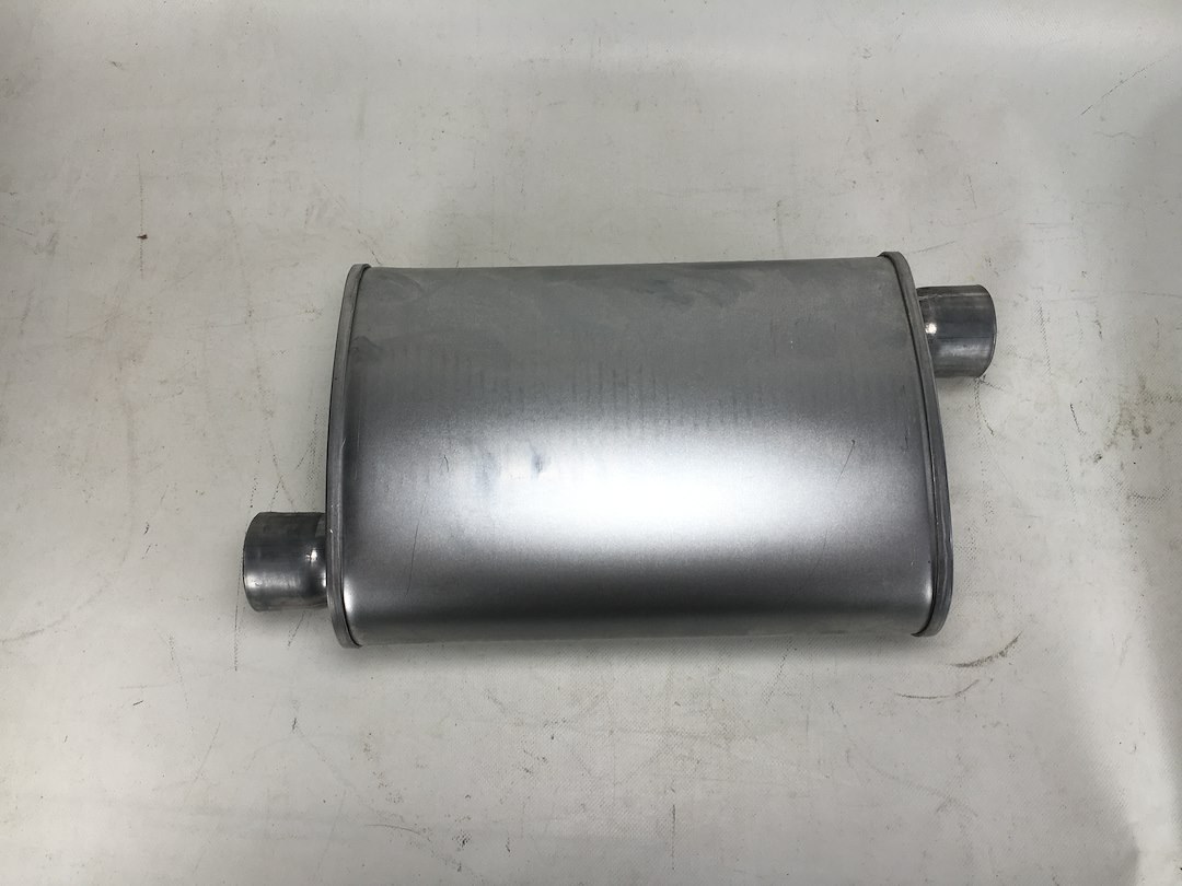 Rumble Exhst Exhaust Muffler, Aluminized Steel, Single 2-1/4 Inch Offset Inlet, Single 2-1/4 Inch Offset Outlet, 14 Inch Overall Length – R27714