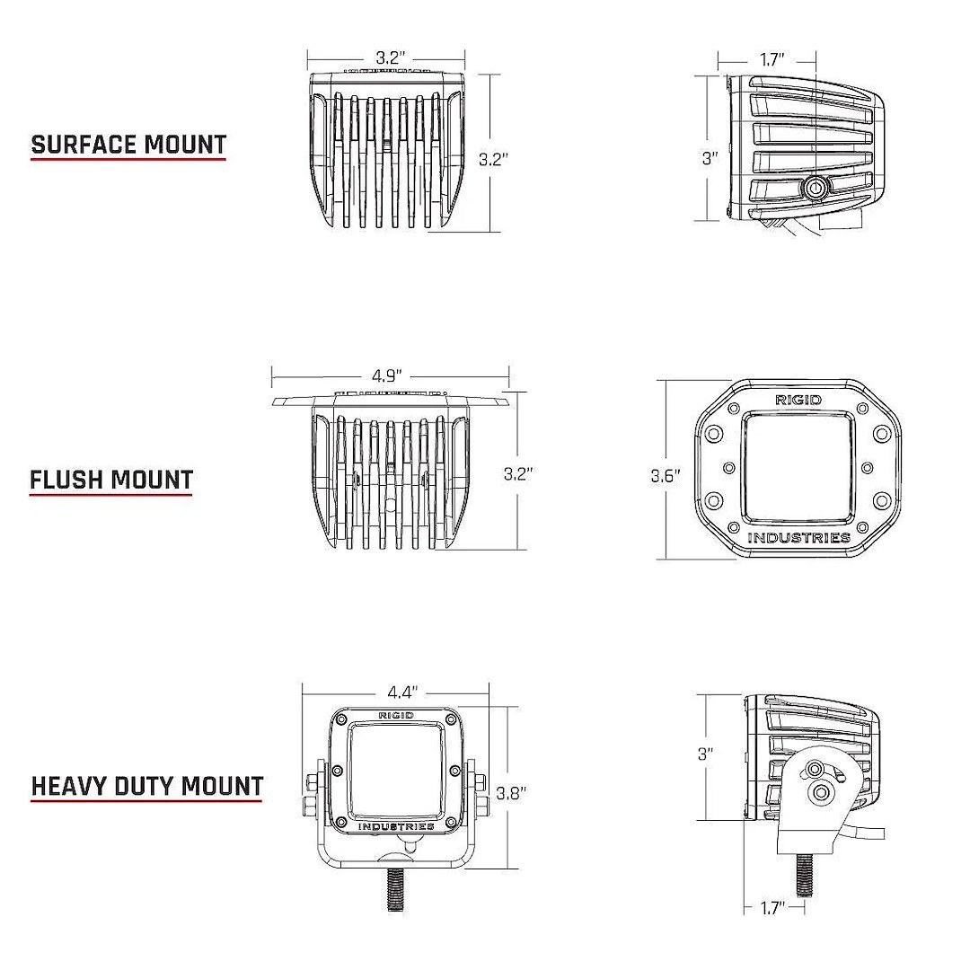 Rigid Industries Driving/ Fog Light, D-Series (dually) Midnight Edition, LED Bulb, Clear Bulbs, 3 Inch Square – 202213BLK