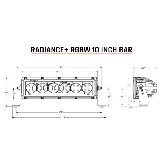 Rigid Industries Light Bar, Radiance+, LED Bulb, 10 Inch Length, 6 Clear Bulb, Multi Color Option Back Lighting – 210053