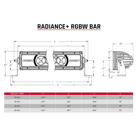Rigid Industries Light Bar, Radiance+, LED Bulb, 20 Inch Length, 9 Clear Bulb, Multi Color Option Back Lighting – 220053