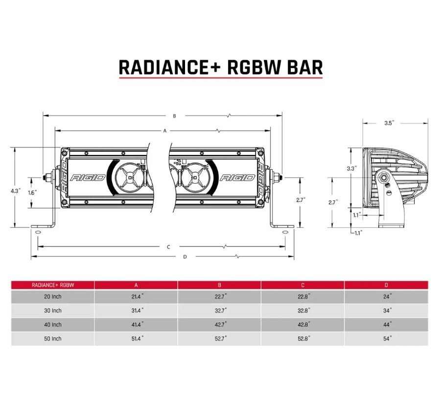 Rigid Industries Light Bar, Radiance+, LED Bulb, 50 Inch Length, 27 Clear Bulbs, Multi Color Option Back Lighting – 250053