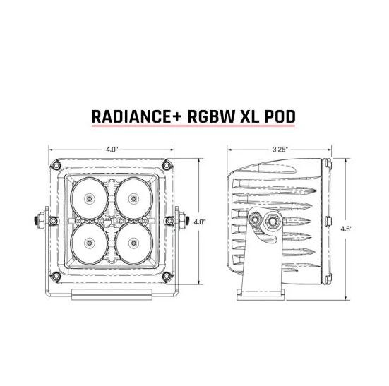 Rigid Industries Driving/ Fog Light, Radiance Pod XL, LED Bulb, 4 Clear Bulbs, Multi Color Option Back Lighting, 4 Inch Square – 322053