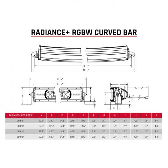 Rigid Industries Light Bar, Radiance+, LED Bulb, 40 Inch Length Curved, 21 Clear Bulbs, Multi Color Option Back Lighting – 340053