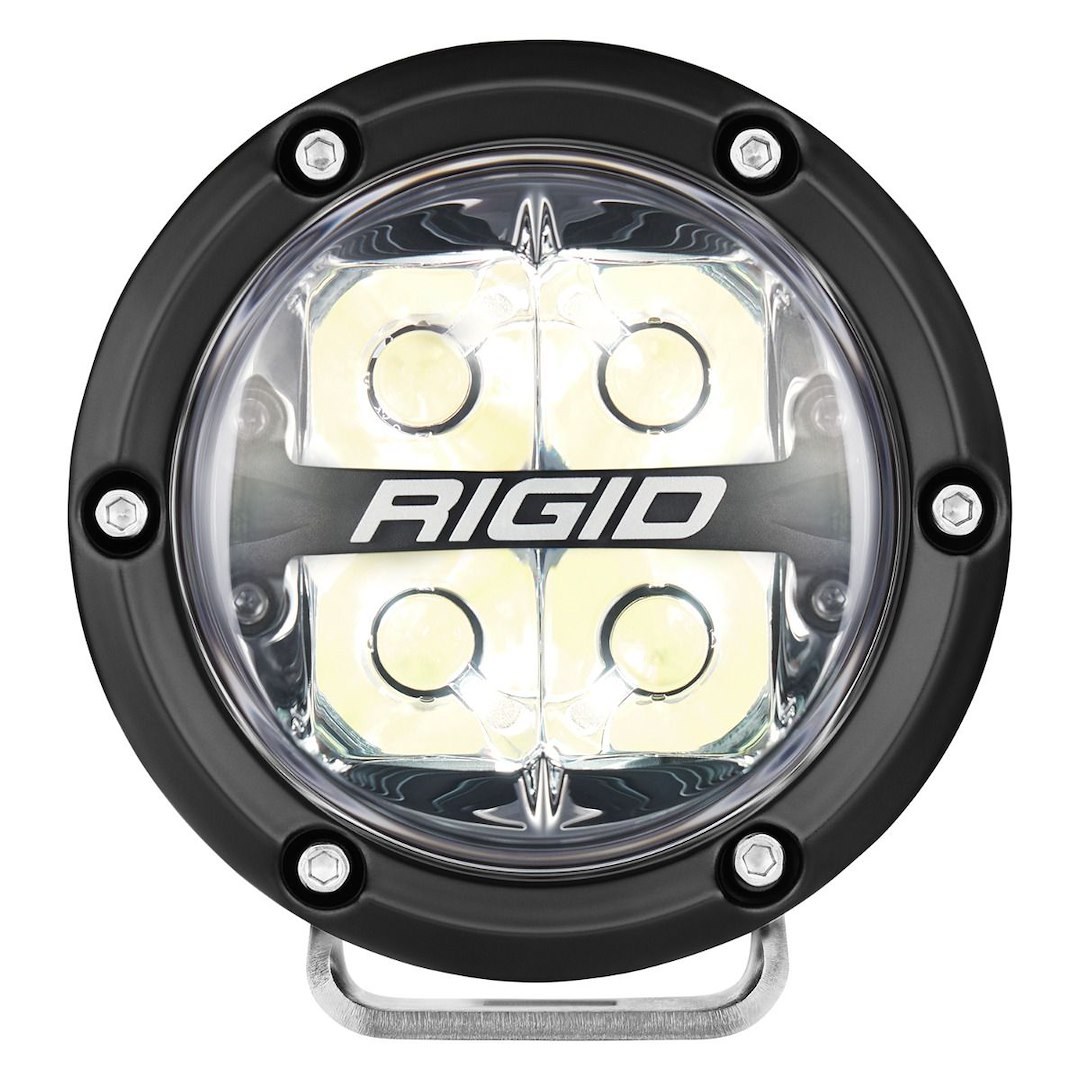 Rigid Industries Driving/ Fog Light, 360 Series, LED Bulb, 4 Inch Round, 28 Watt, 4 Amp Draw, Spot Beam, 4-LED Rgbw Backlighting – 36112