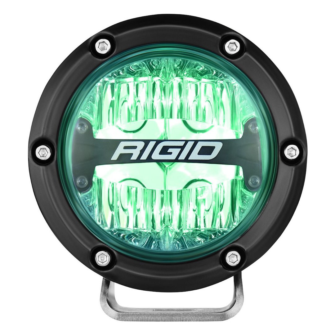 Rigid Industries Driving/ Fog Light, 360 Series, LED Bulb, 4 Inch Round, 28 Watt, 4 Amp Draw, Drive Beam, 4-LED Rgbw Backlighting – 36116