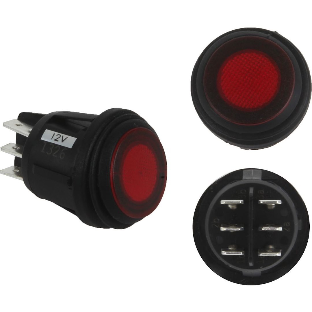 Rigid Industries Multi Purpose Switch, 12 Volt, Cherry Rocker, 3/4 Inch Round, Lighted, Red, Without Safety Cover, 3 Position – on/ Off/ Auto – 40181
