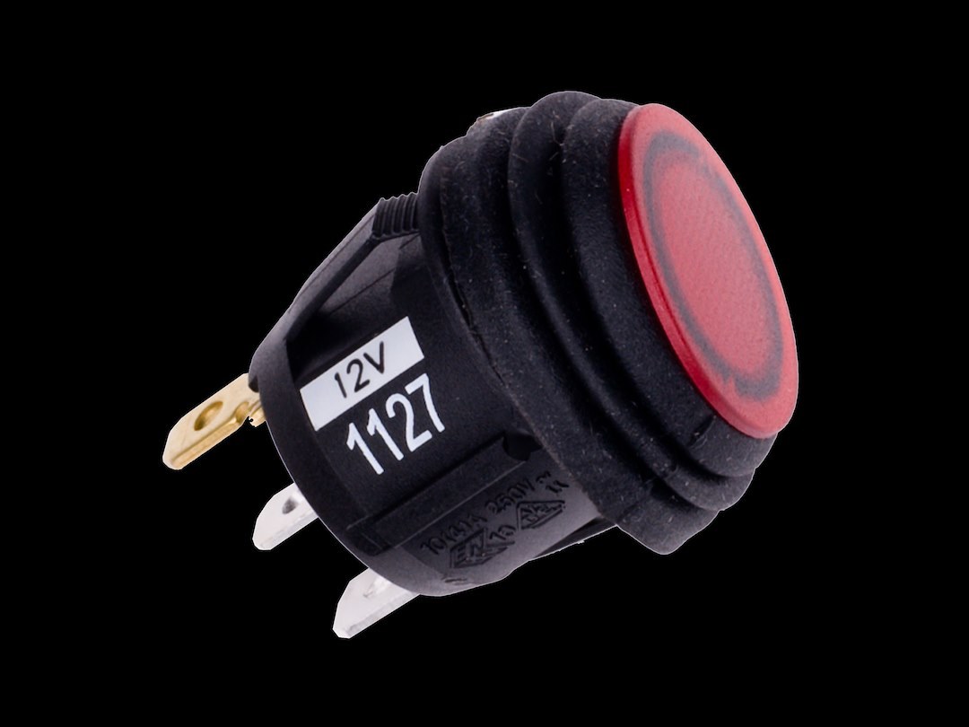 Rigid Industries Multi Purpose Switch, 12 Volt, Rocker Switch, 3/4 Inch Round, Lighted, Red Light, Without Safety Cover – 40191