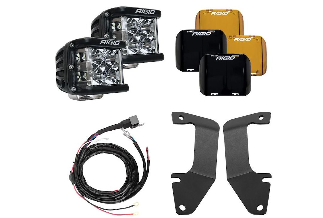 Rigid Industries Driving/ Fog Light, LED Bulb, 4 Inch Square, Flood Beam, Black Housing, A-Pillar Mount, Set of 2 – 46705