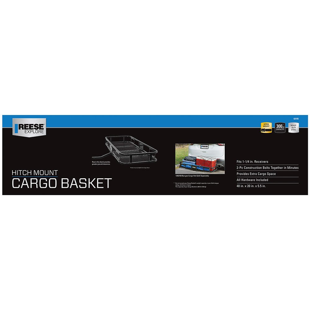 Reese Trailer Hitch Cargo Carrier, Mounts IN 1-1/4 Inch Receiver, 300 Pound Weight Capacity, 48 X 20 Inch, Mesh Rack, Non-Folding – 63155