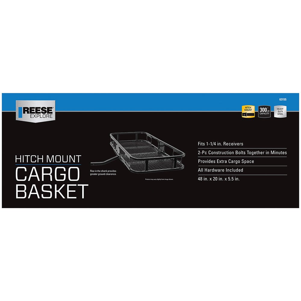 Reese Trailer Hitch Cargo Carrier, Mounts IN 1-1/4 Inch Receiver, 300 Pound Weight Capacity, 48 X 20 Inch, Mesh Rack, Non-Folding – 63155