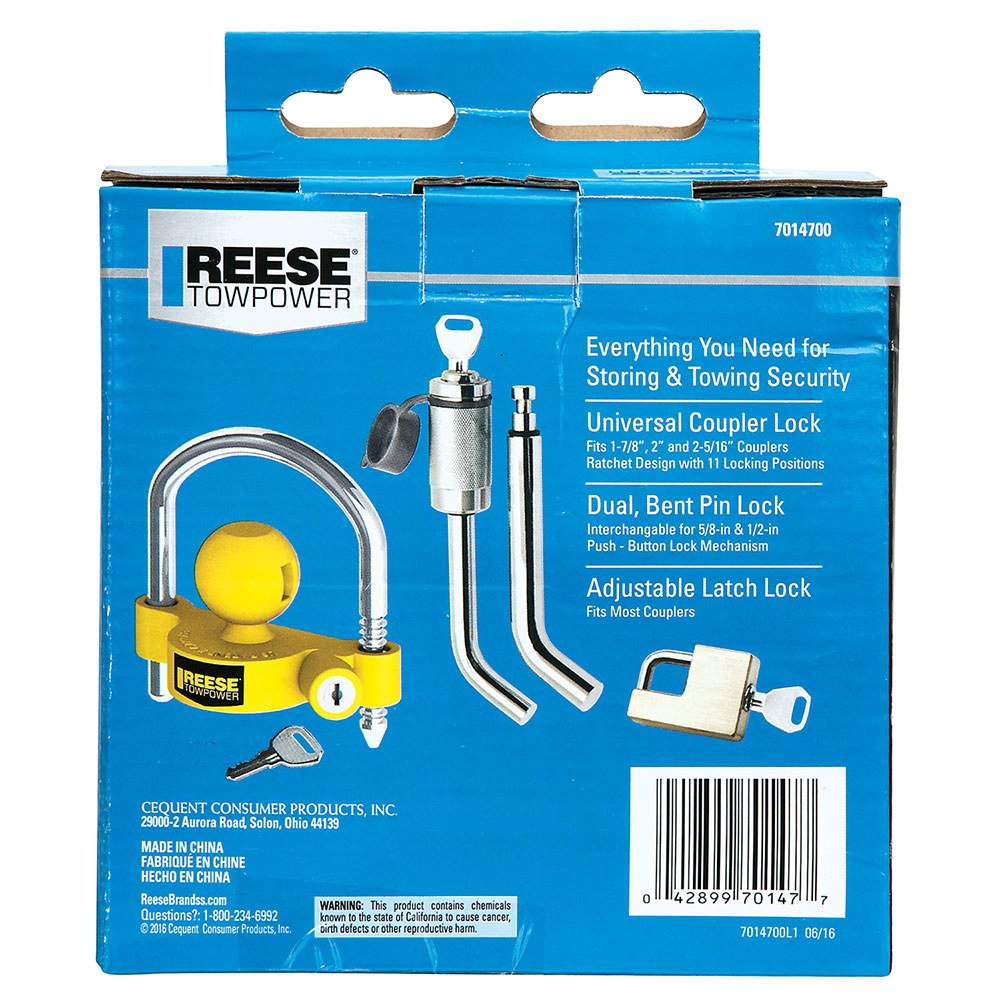 Reese Trailer Hitch Accessory Kit, Towpower, Includes Tongue Lock/ Coupler Lock/ Ball Mount Lock – 7014700