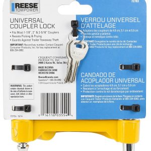 Reese Trailer Coupler Lock, Towpower, Ball and Clamp Type, Fits 1-7/8 Inch/ 2 Inch and 2-5/16 Coupler, Includes 2 Keys – 72783