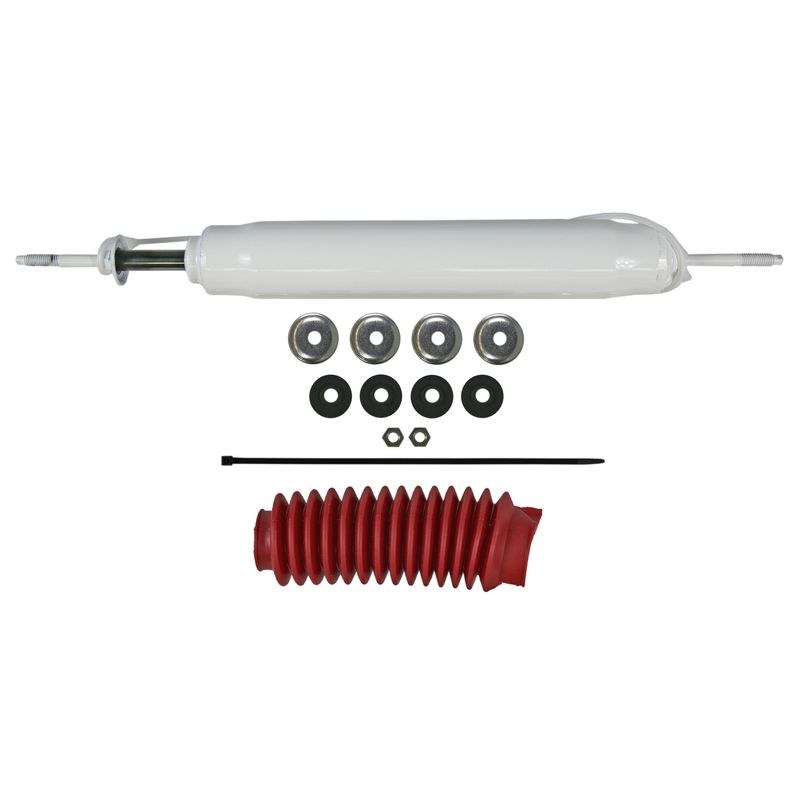 Rancho Shock Absorber, RS5000X, Nitrogen Gas Charged, Non Adjustable Valving, With Shock Boots, White Shock Body with Red Shock Boots – RS55014