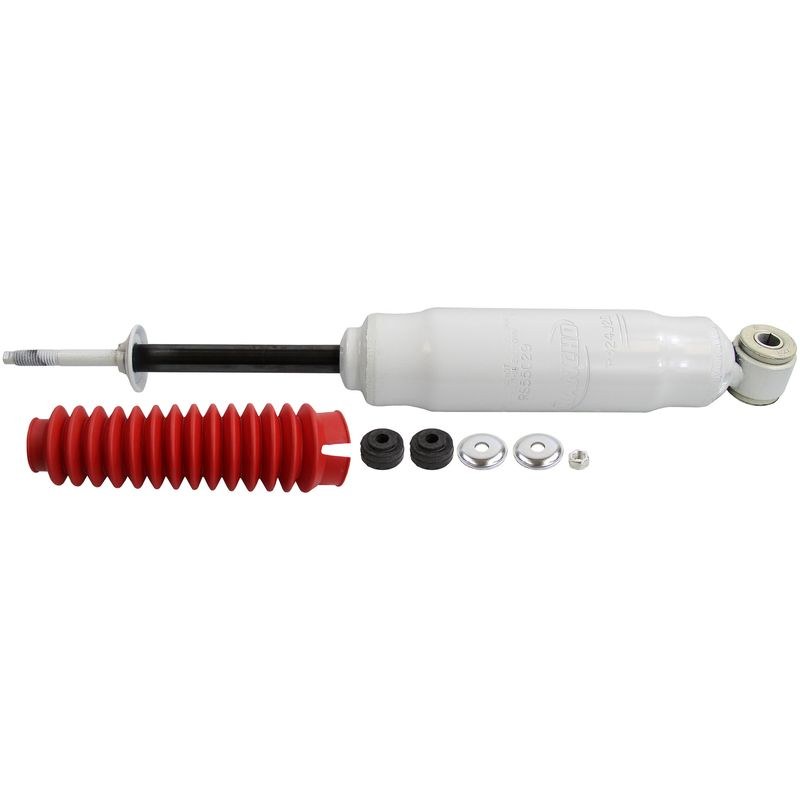 Rancho Shock Absorber, RS5000X, Nitrogen Gas Charged, Non Adjustable Valving, With Shock Boots, White Shock Body with Red Shock Boots – RS55029