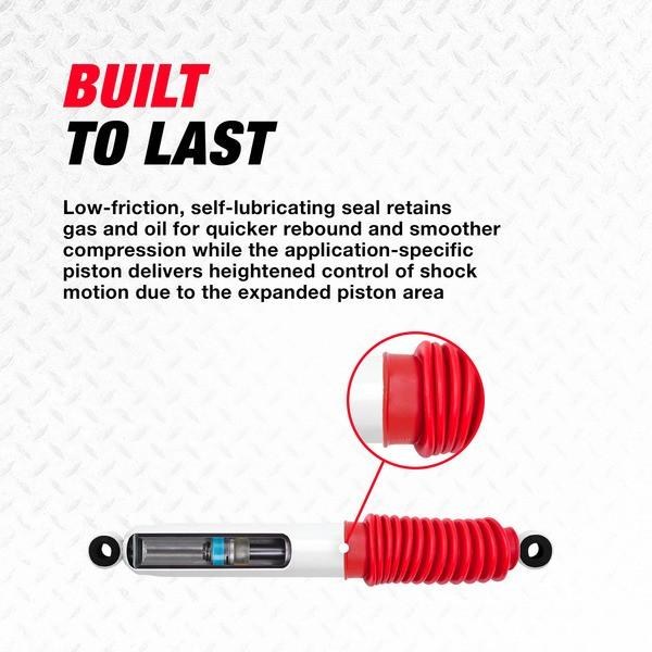 Rancho Shock Absorber, RS5000X, Nitrogen Gas Charged, Non Adjustable Valving, With Shock Boots, White Shock Body with Red Shock Boots – RS55034