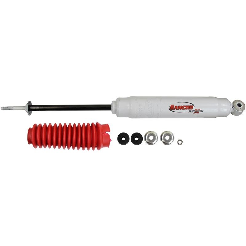 Rancho Shock Absorber, RS5000X, Nitrogen Gas Charged, Non Adjustable Valving, With Shock Boots, White Shock Body with Red Shock Boots – RS55040