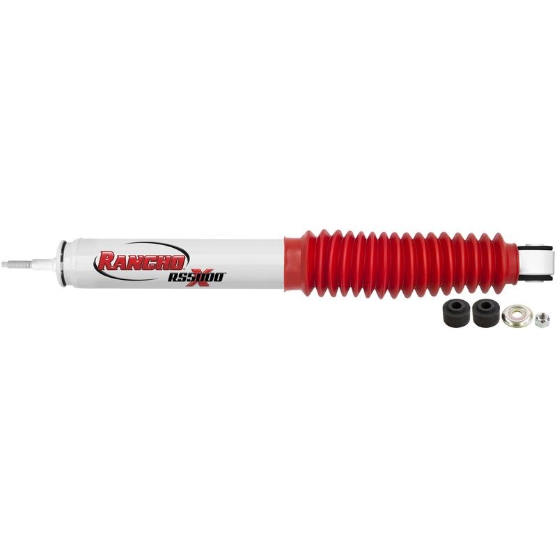 Rancho Shock Absorber, RS5000X, Nitrogen Gas Charged, Non Adjustable Valving, With Shock Boots, White Shock Body with Red Shock Boots – RS55043