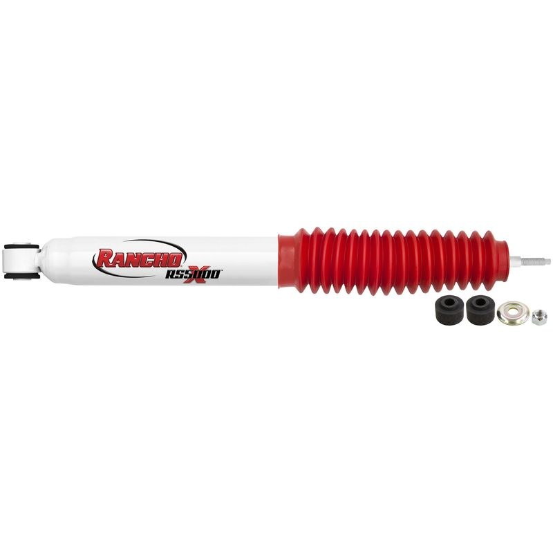 Rancho Shock Absorber, RS5000X, Nitrogen Gas Charged, Non Adjustable Valving, With Shock Boots, White Shock Body with Red Shock Boots – RS55044