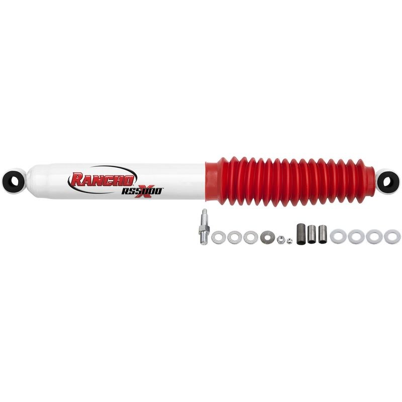Rancho Shock Absorber, RS5000X, Nitrogen Gas Charged, Non Adjustable Valving, With Shock Boots, White Shock Body with Red Shock Boots – RS55112