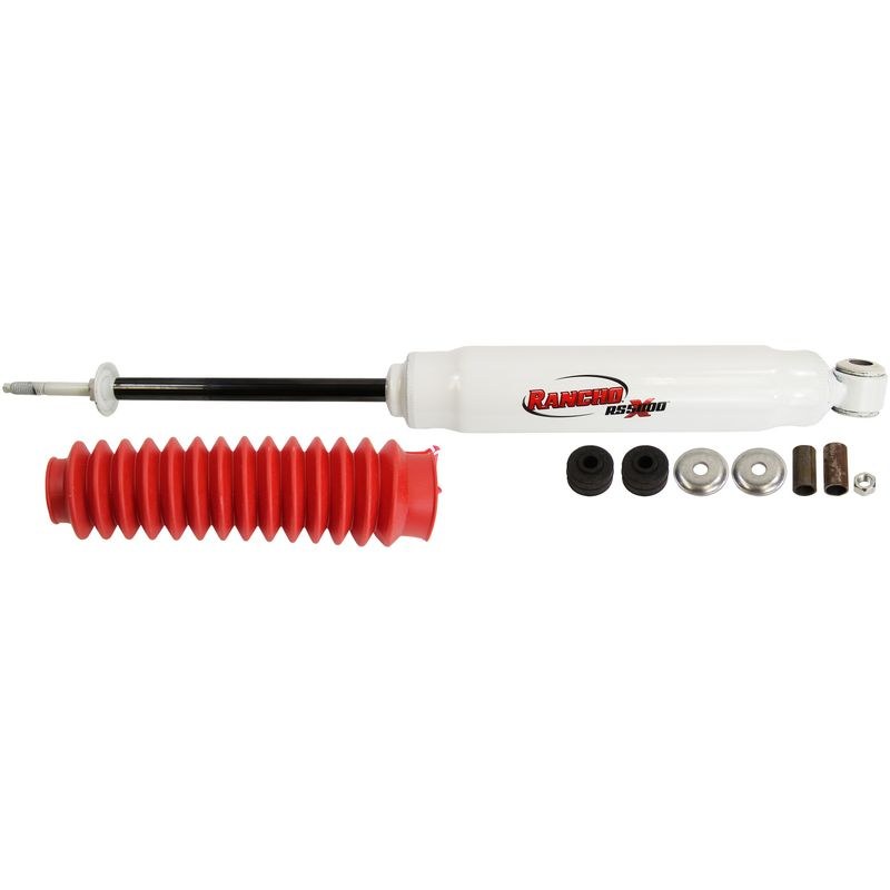 Rancho Shock Absorber, RS5000X, Nitrogen Gas Charged, Non Adjustable Valving, With Shock Boots, White Shock Body with Red Shock Boots – RS55115