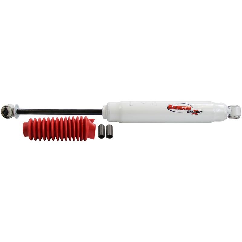 Rancho Shock Absorber, RS5000X, Nitrogen Gas Charged, Non Adjustable Valving, With Shock Boots, White Shock Body with Red Shock Boots – RS55116